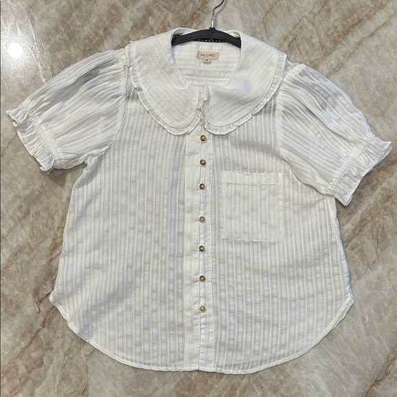 Pilcro Tops - 🤍 Pilcro Anthropologie Keira Blouse Cottagecore White Peter Pan Collar XS 🤍